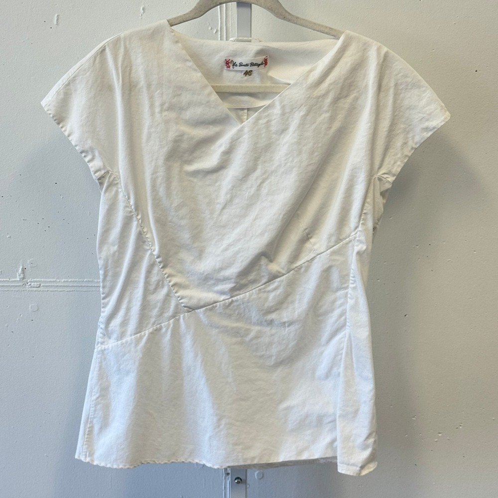 Le Sarte Pettegole White Cotton Blend V-Neck Wrap Blouse‎ Made in Italy Size 46